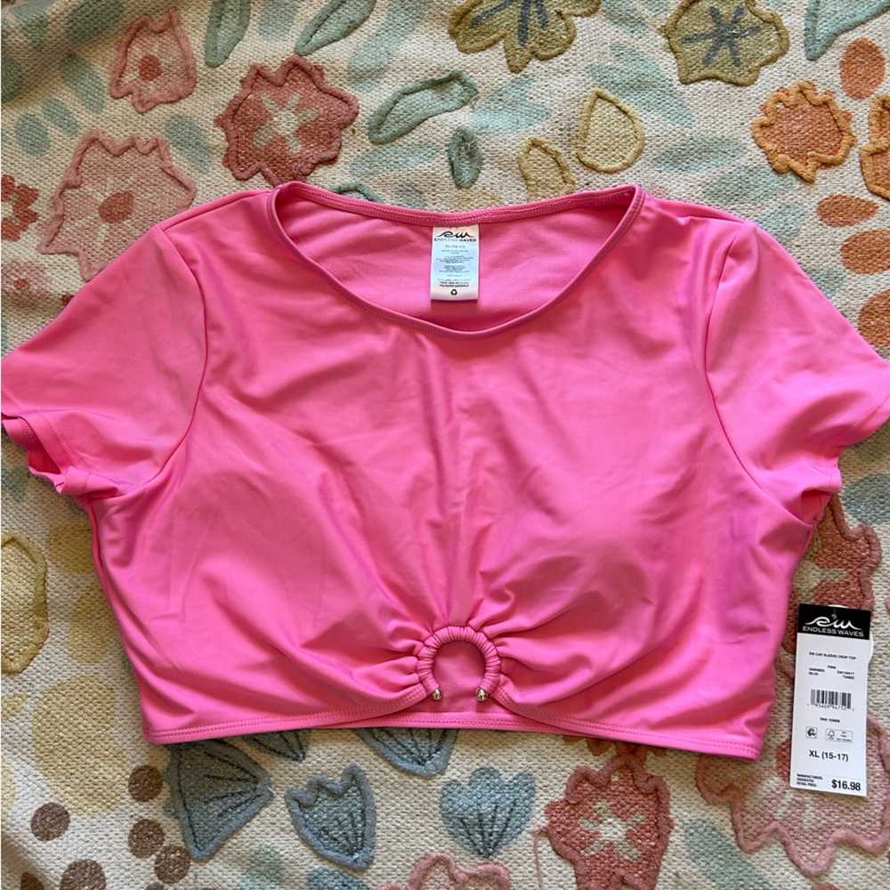 NWT Pink Crop Top swimming suit top XL